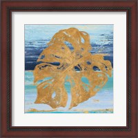 Framed Gold and Teal Leaf Palm II
