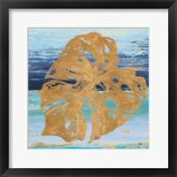 Gold and Teal Leaf Palm II Framed Print