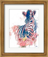 Framed Floral Watercolor Zebra