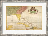 Framed Map of Carolina, Florida & the Bahama Islands
