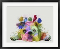 Framed English Bulldog and Birds, Rainbow Splash