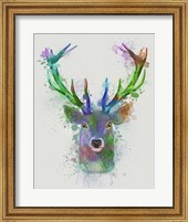Framed Deer Head 1 Rainbow Splash Blue and Green