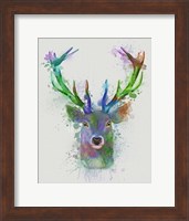 Framed Deer Head 1 Rainbow Splash Blue and Green