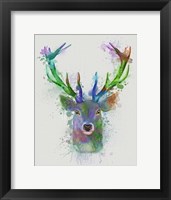 Framed Deer Head 1 Rainbow Splash Blue and Green