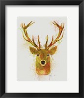 Framed Deer Head 1 Rainbow Splash Red and Gold