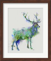 Framed Deer 1 Rainbow Splash Green Blue