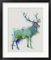 Framed Deer 1 Rainbow Splash Green Blue