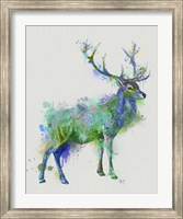 Framed Deer 1 Rainbow Splash Green Blue