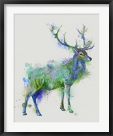 Framed Deer 1 Rainbow Splash Green Blue