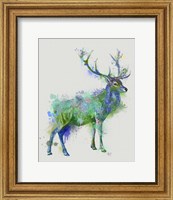 Framed Deer 1 Rainbow Splash Green Blue