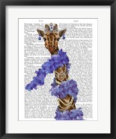 Framed Giraffe with Purple Boa