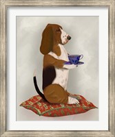 Framed Basset Hound Taking Tea
