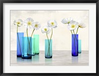 Framed Poppies in crystal vases (Aqua palette)
