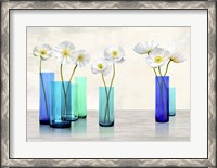 Framed Poppies in crystal vases (Aqua palette)