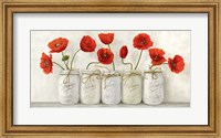 Framed Red Poppies in Mason Jars