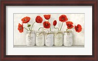 Framed Red Poppies in Mason Jars