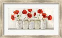 Framed Red Poppies in Mason Jars