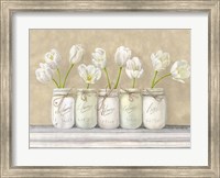 Framed White Tulips in Mason Jars