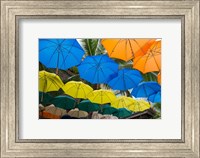 Framed Mauritius, Port Louis, Caudan Waterfront Area With Colorful Umbrella Covering