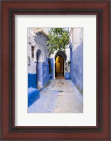 Framed Morocco, Chaouen Narrow Street Lined With Blue Buildings