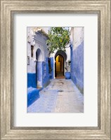 Framed Morocco, Chaouen Narrow Street Lined With Blue Buildings