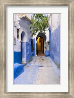 Framed Morocco, Chaouen Narrow Street Lined With Blue Buildings