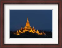 Framed Myanmar, Bagan A Giant Stupa Is Lit At Night On The Plains Of Bagan