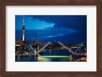 Framed Wynyard Crossing Bridge, And Skytower, Auckland Waterfront, New Zealand