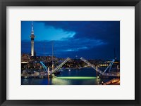 Framed Wynyard Crossing Bridge, And Skytower, Auckland Waterfront, New Zealand