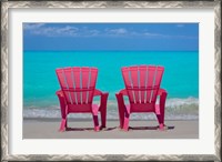 Framed Bahamas, Little Exuma Island Pink Chairs On Beach