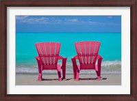 Framed Bahamas, Little Exuma Island Pink Chairs On Beach
