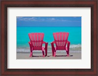 Framed Bahamas, Little Exuma Island Pink Chairs On Beach