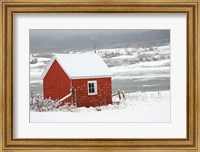 Framed North America, Canada, Nova Scotia, Cape Breton, Cabot Trail, Red Shed In Winter