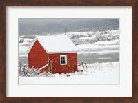 Framed North America, Canada, Nova Scotia, Cape Breton, Cabot Trail, Red Shed In Winter