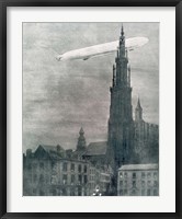 Framed WORLD WAR I (1914-1918) First German Zeppelin Over Antwerp