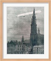 Framed WORLD WAR I (1914-1918) First German Zeppelin Over Antwerp