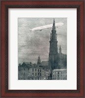 Framed WORLD WAR I (1914-1918) First German Zeppelin Over Antwerp