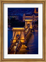 Framed Hungary, Budapest Chain Bridge Lit At Night