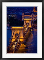 Framed Hungary, Budapest Chain Bridge Lit At Night