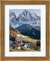 Framed Church Sankt Magdalena In Villnoess Valley In Autumn, Geisler Mountains Italy