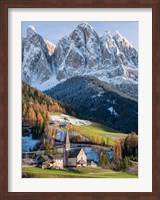 Framed Church Sankt Magdalena In Villnoess Valley In Autumn, Geisler Mountains Italy