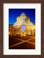 Framed Portugal, Lisbon, Rua Augusta, Commerce Square With The Night Lights Of The City