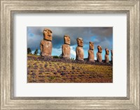 Framed Easter Island, Chile A Row Of Moai Statues