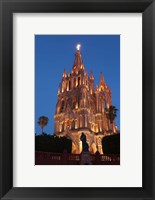 Framed Mexico, San Miguel De Allende Cathedral Of San Miguel Archangel Lit Up At Night