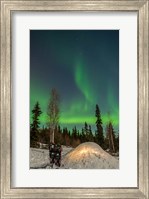 Framed Alaska, Fairbanks A Quinzee Snow Shelter And Aurora Borealis
