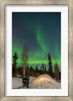 Framed Alaska, Fairbanks A Quinzee Snow Shelter And Aurora Borealis