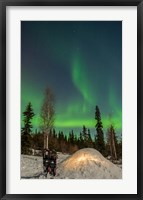 Framed Alaska, Fairbanks A Quinzee Snow Shelter And Aurora Borealis