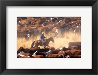 Framed Cowboy Cattle Drive
