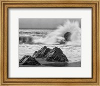 Framed California, Garrapata Beach, Crashing Surf (BW)