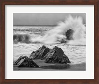 Framed California, Garrapata Beach, Crashing Surf (BW)